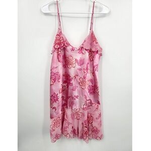 Whispers Pink Floral Ruffle Chemise Nightgown Satin Sleep slip Dress Womens L